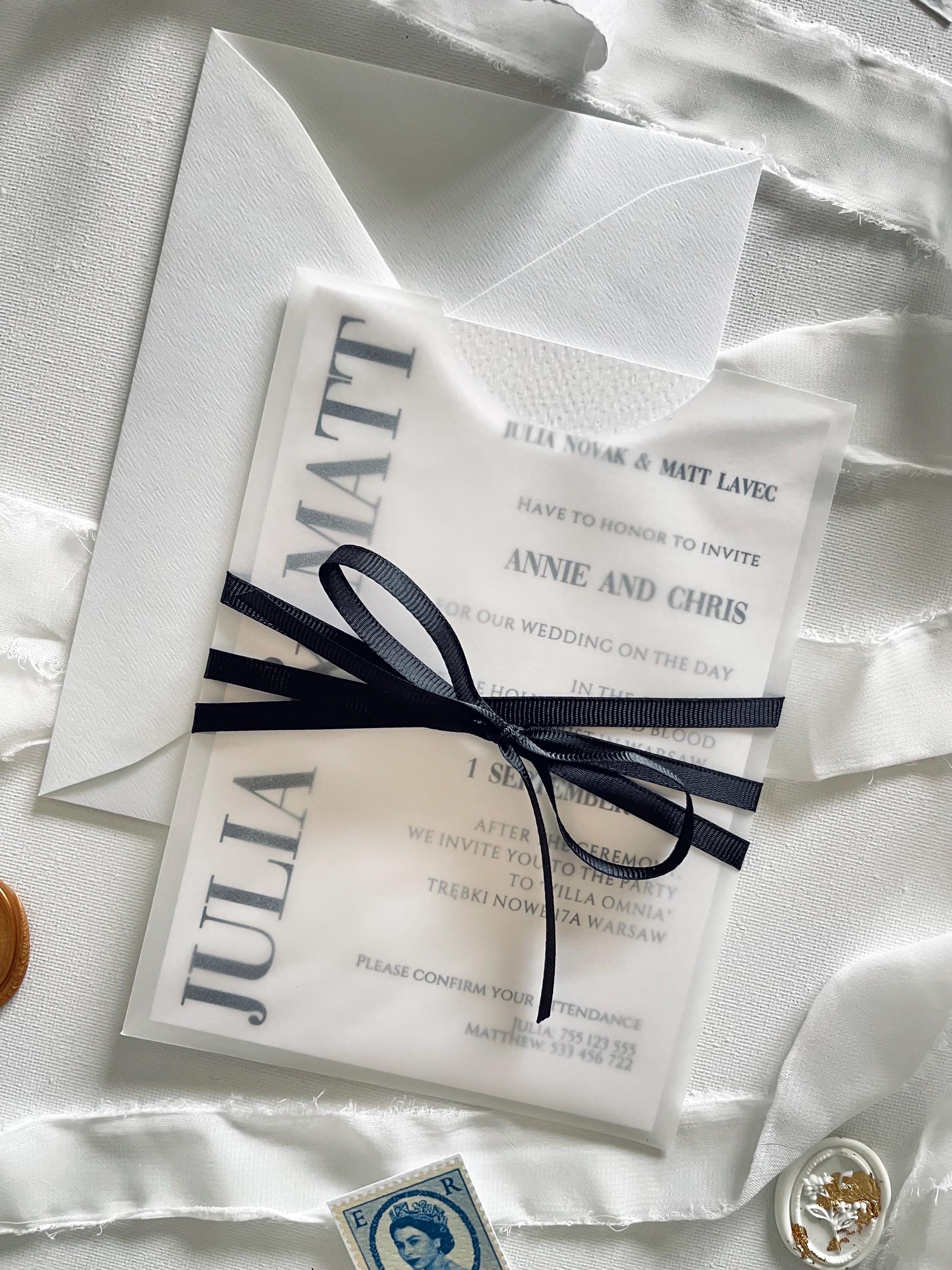 White Minimal Handmade Paper Wedding Invitation
