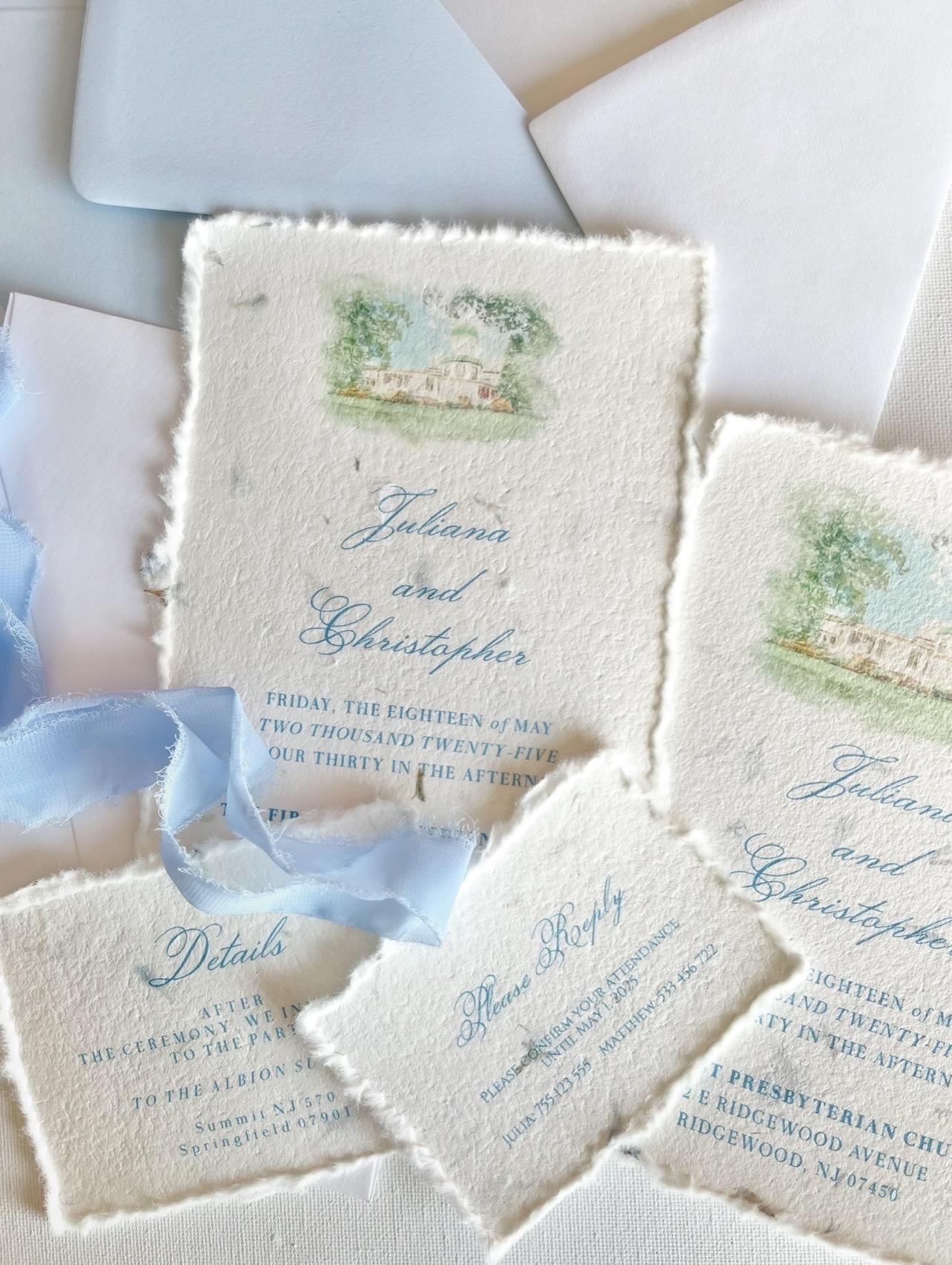 Handmade Deckled Edge Wedding Invitation Set