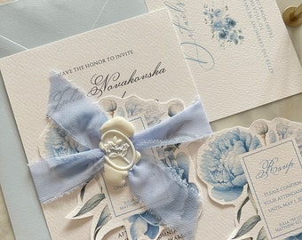 Garden Wedding Invitation Suite, Handmade Paper Wedding Invitation, Deckled Edge Invitation, Romantic Wedding Invites, Cotton paper
