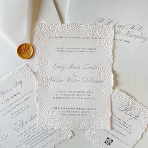 Suite d’invitation de mariage pressée, invitation de mariage en papier faite à la main, invitation à bord ponté, invitations de mariage romantiques, sauge en papier de coton