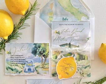 Lemon wedding invitation template, Tuscany wedding invitation, printable botanical, Italian wedding Toscan wedding, Destination Wedding