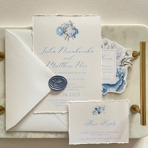 Invitations de mariage jardin, invitations de mariage en papier fait main, invitations à bords frangés, invitations de mariage romantiques, papier coton