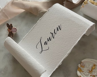 Scroll name place cards | Name Scroll | Wedding Name Cards | Deckled Edge | White Wedding decoration | Oldmoney | Old money