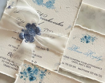 Garden Wedding Invitation Suite, Handmade Paper Wedding Invitation, Deckled Edge Invitation, Romantic Wedding Invites, Cotton paper