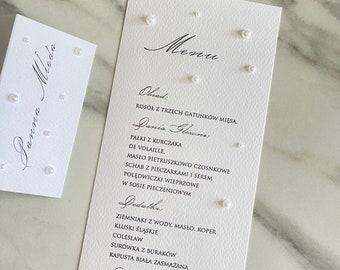 White menu PEARLS wedding cotton paper, Tuscany wedding olive wedding invitation, printable bow invitation Italian wedding pearl