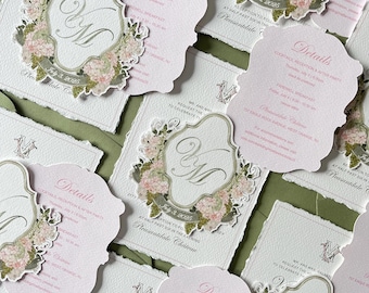 French elegant Chateau, Romantic Wedding in France, Handmade Wedding Invitation Sets, Cotton Paper Invitations, Monogram, Wax Seals,