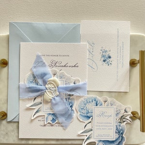 Invitations de mariage jardin, invitations de mariage en papier fait main, invitations à bords frangés, invitations de mariage romantiques, papier coton
