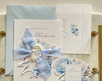 Garden Wedding Invitation Suite, Handmade Paper Wedding Invitation, Deckled Edge Invitation, Romantic Wedding Invites, Cotton paper