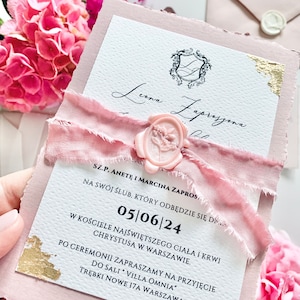 Bridgerton Lady Whistledown, invito di nozze rosa, fatto a mano, invito con bordo dorato frastagliato, invito con bordo strappato, invito di nozze