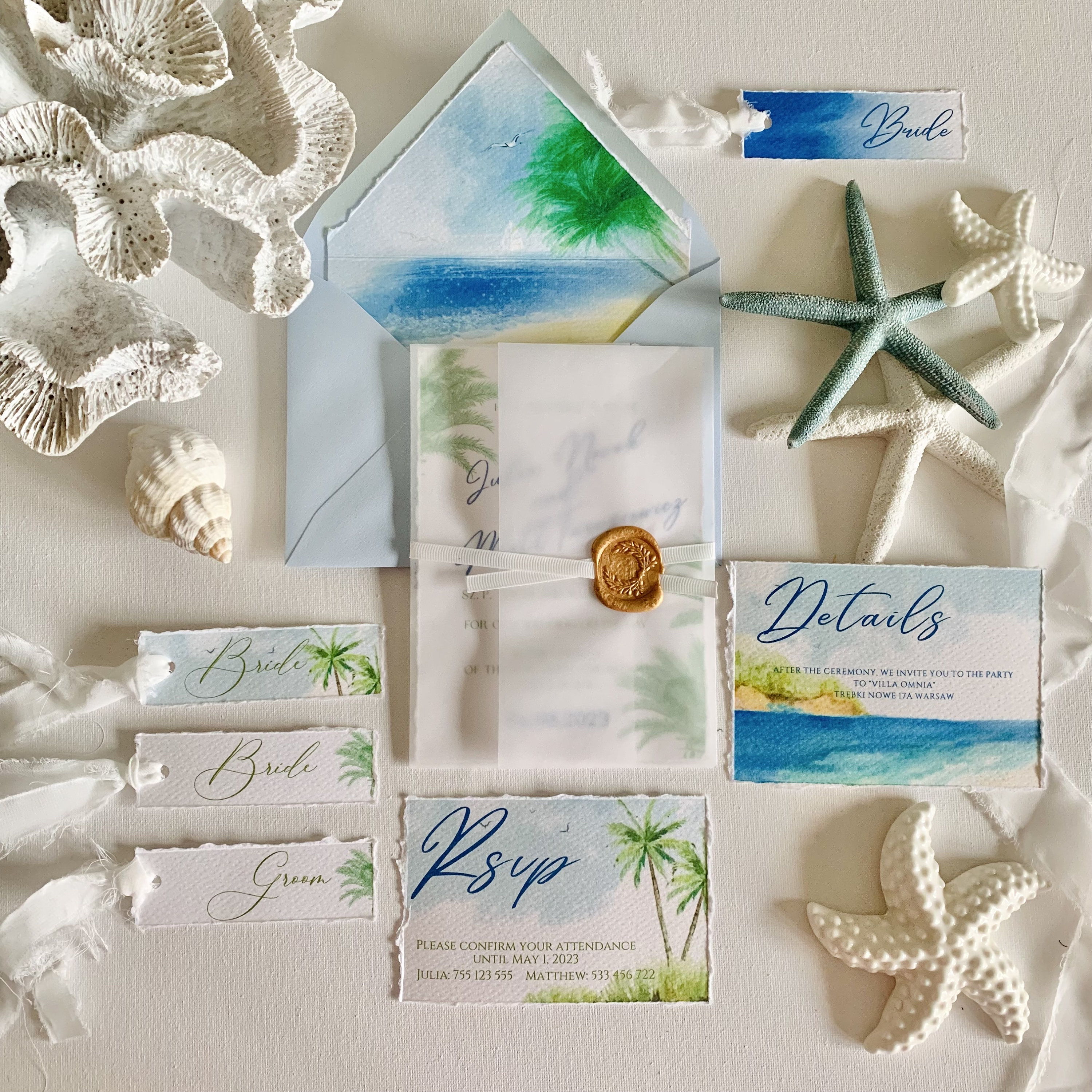 Bali Palms wedding invitation template, wedding invitation, printable marine sea invitation Watercolor Sea with Palms Beach Wedding
