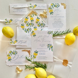 Modello di invito di nozze al limone, invito di nozze all'ulivo in Toscana, invito botanico stampabile per nozze italiane, nozze rustiche