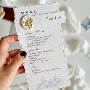 Plantilla de menú de boda - ilustración del lugar de la boda - ilustración del lugar del castillo de la boda - boceto del lugar - tarjetas de lugar de la boda de cera