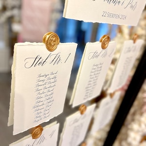 Tabella dei posti a sedere per matrimonio - Lista dei posti a sedere in carta decorata (stampata) in cera fatta a mano