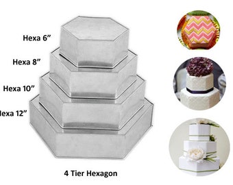 4 Tier Hexagon Multilayer Birthday Wedding Anniversary Cake Tins - 6",8",10",12" (3" Deep)