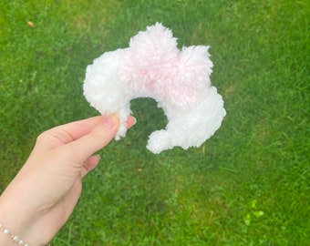 White and pink sherpa fluffy mouse ear tree decoration keyring