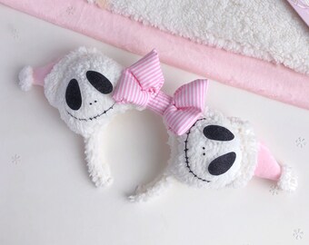 Fluffy sherpa jack skellington nightmare before Christmas inspired mouse ears