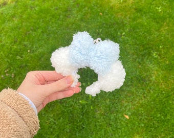 White and blue sherpa fluffy mouse ear tree decoration keyring