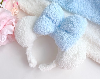 White and blue Sherpa fluffy Christmas mouse ears