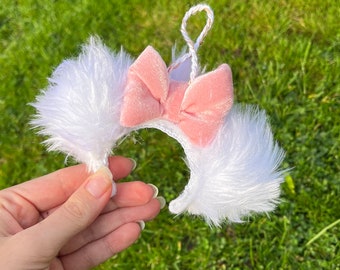 Fluffy Marie cat inspired White and pink  mouse ear tree decoration keyring