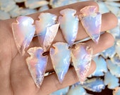 Opalite Arrowhead Crystal Healing Stone Opal Bead Crystal Metaphysical Glass Crescent Arrowhead Shape Gemstone for Jewelry Making CC21