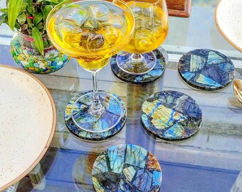 Round Multi Labradorite coaster set labradorite drink Handmade Tea coaster stone