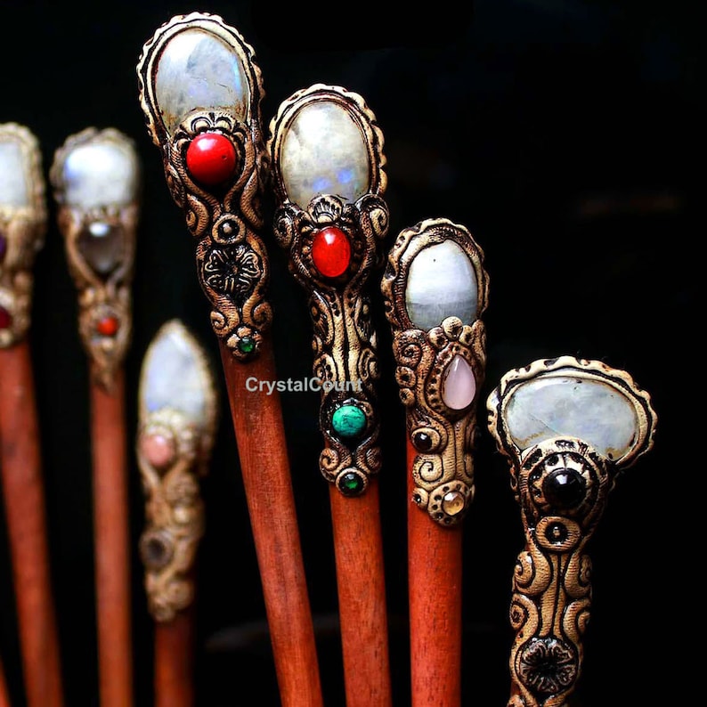 Moonstone Cabochon Hair Stick Polymer Clay Hair Sticks Etsy