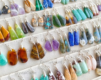 Natural Assorted Gemstone Pinch Bail Mix Earrings 925 Silver Plated Hook Whole Lot Gift For Her