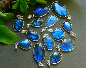 13 pezzi 180 carati di pietra preziosa naturale di labradorite ciondoli placcati in argento, cristalli semipreziosi multi fuoco fatti a mano 19x35-13 x 23 mm #12446