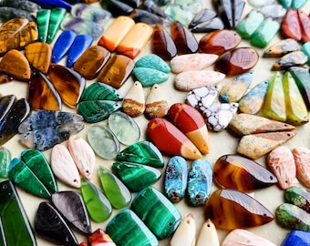 Natural Mixed Semi-Precious Gemstone Loose Cabochons Pairs Wholesale Lot for Earrings Making Mixed Shapes and sizes