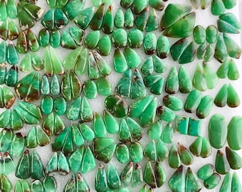 Chrysoprase Gemstone Pair Natural Green Matching Cabochons for Earrings Jewelry Making Stones 10x10x5mm-33x16x5 mm 22 cts (Average Weight)