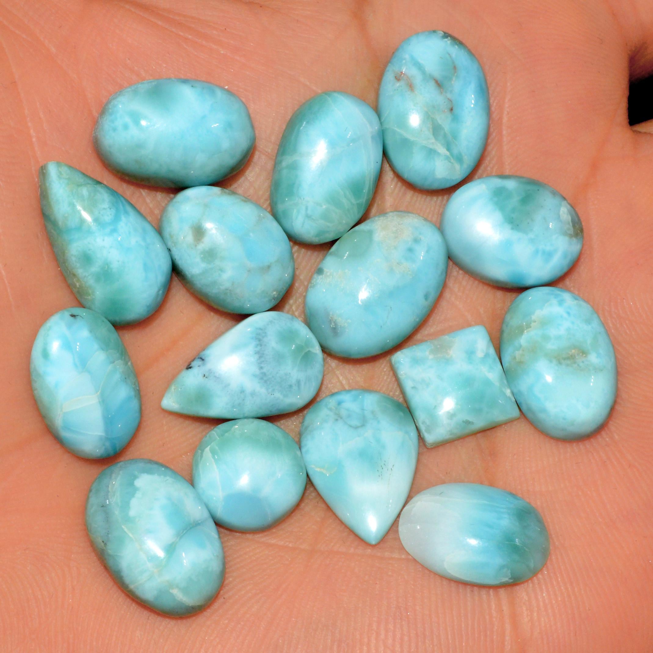 [larimar 117ページ] 15 Pcs 117 Cts Natural Larimar Cabochon Gemstone Loose Semi
