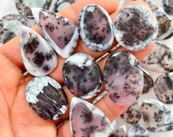 Natural Dendrite Agate Loose Cabochons  20x20x3mm- 42x30x3mm 30Cts (Average), Gemstone Lot for Earrings, Pendants & Jewelry Making