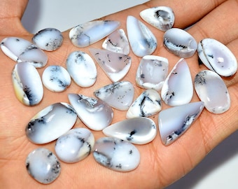 24 Pcs 216 Cts Natural Dendrite Agate Cabochon Loose Gemstone Lot Craft Supplies For Silver Jewelry Making For Women 24x11 10x10mm #17289