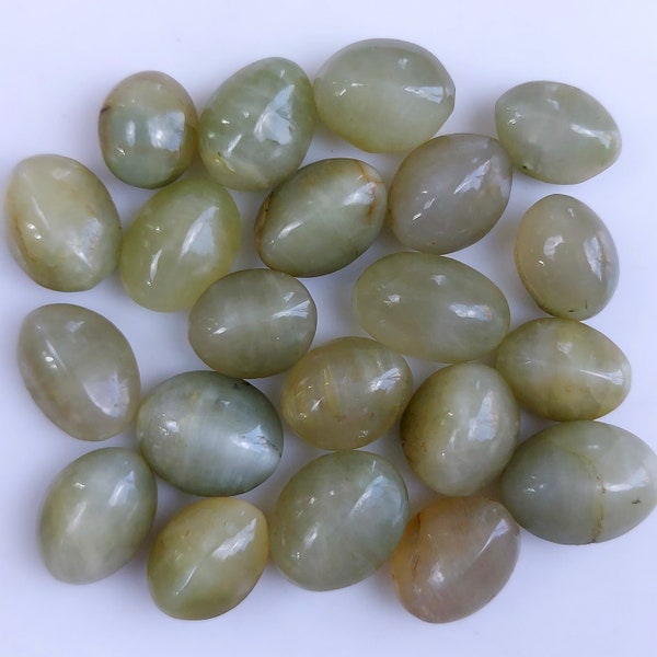 21Pcs 175Cts Natural Green Cat's Eye Cabochon Loose Gemstone Mix Shapes and Size Chrysoberyl Jewelry Making Crystal Lot 16x11 11x9mm #10617