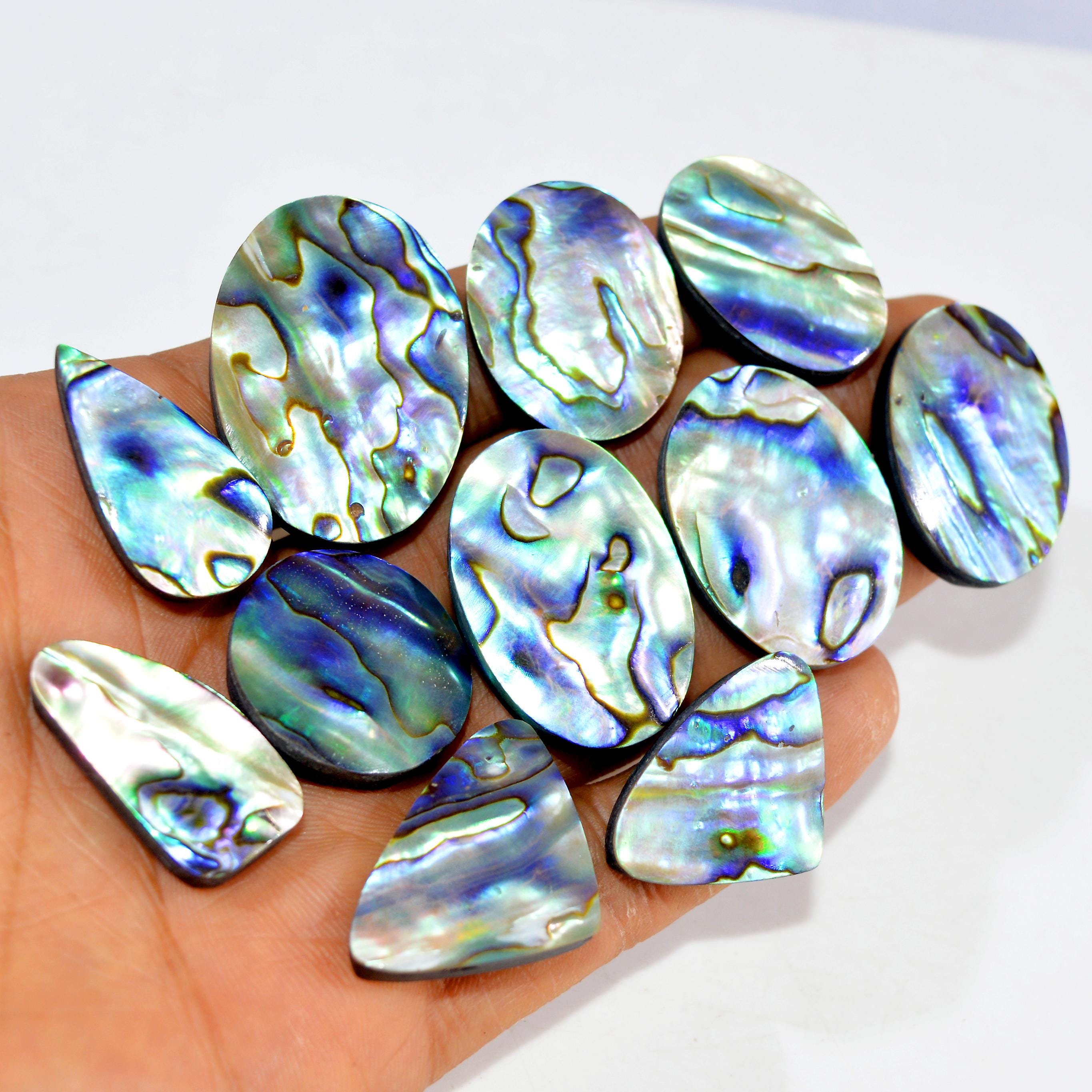 11Pcs 385Cts Natural Abalone Shell Cabochon Gemstone Lot Abalone Pendant Boho Jewelry Loose Rainbow Flash Gemstone Lot 35x24 26x13mm #15294