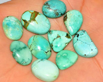 10 Tibetan Turquoise Cabochons: Natural Untreated Gemstones for Jewelry Making