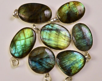 7 Pcs 213Cts Labradorite Silver Plated Natural Gemstone Pendant Lot 27x16 21x24mm #19490