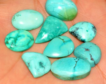 Tibetan Turquoise Cabochons: 9 Pcs Natural Untreated Gemstones for Jewelry