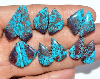 6 Pairs 90 Cts Natural Chrysocolla Cabochon Gemstone Pair Statement Dainty Earrings Making Healing Crystal Gemstone Lot 26x10 16x9mm #17364
