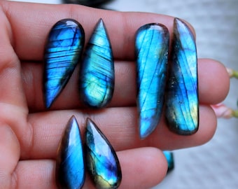 Coppie di labradorite di fuoco blu naturale Coppie di cabochon abbinati Coppie di gioielli che creano coppie di pietre preziose sfuse Orecchini in argento con avvolgimento di filo