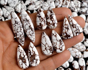 Natural Wild Horse Cabochon Pairs: White Gemstone for Jewelry Making