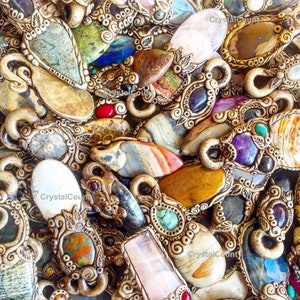 Natural Mix Gemstone Clay Pendant Semi Precious Gemstone Pendant Mix loose Gemstone polymer clay necklaces pendants for jewelry making