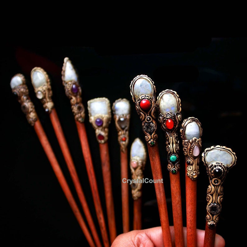 Moonstone Cabochon Hair Stick Polymer Clay Hair Sticks Etsy