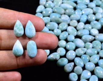 Natural Larimar Cabochon Gemstone Loose Stone Blue White Jewelry Making Supply Weight 4.5cts (Approximate) Size 8x8x5mm-15x9x5mm