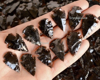 Obsidian Arrowhead Carving Stone Crystal Healing Stone Crescent Arrowhead Shape Black Obsidian Crystal Metaphysical Glass Gemstone #CC12