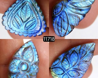 4Pcs 71Cts Natural Hand Carving Multi Fire Labradorite Gemstone Carved Labradorite Jewelry Making Charm Pendant 30x20-22x14mm#11718