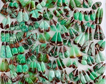 Natural Chrysoprase Matching Pairs 12x11x5 mm-34x11x5mm Green Gemstone Cabochon For Earrings and Jewelry Making 16Cts (average)