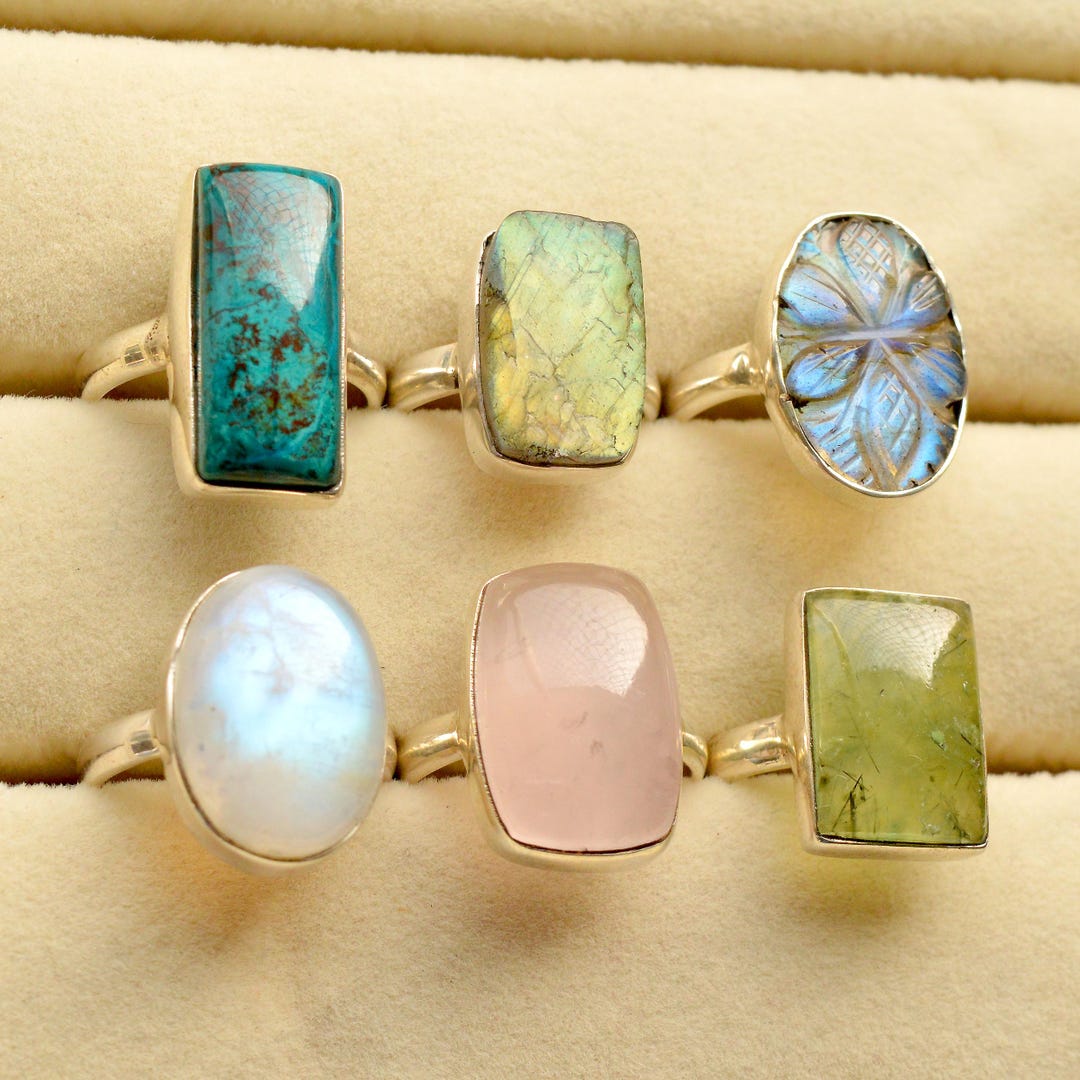 6pcs 162cts Natural Mix Gemstone Rings Lot 925 Silver Jewelry Sizable ...