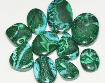 10Pcs 226Cts Natural Green Malachite Loose Cabochon Jewelry Making Gemstone Lot 27X19 17X13mm #18017