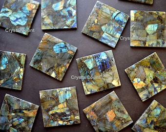 Natural Labradorite gemstone Square coaster epoxy resin stone coasters blue Fire New Home crystal Coasters decorative Gifts set 4 inch